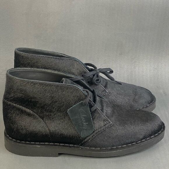 Clarks Womens Desert Genuine Calf Hair black Chukka boot shoes size 10 - Picture 1 of 9